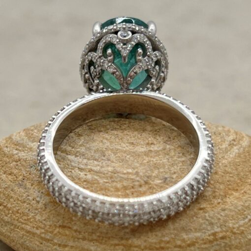 Oval Emerald Diamond Ring Filigree Basket White Gold Platinum LS7209