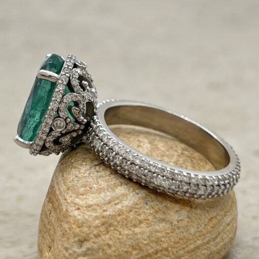 Oval Emerald Engagement Ring Diamond Shank White Gold Platinum LS7209