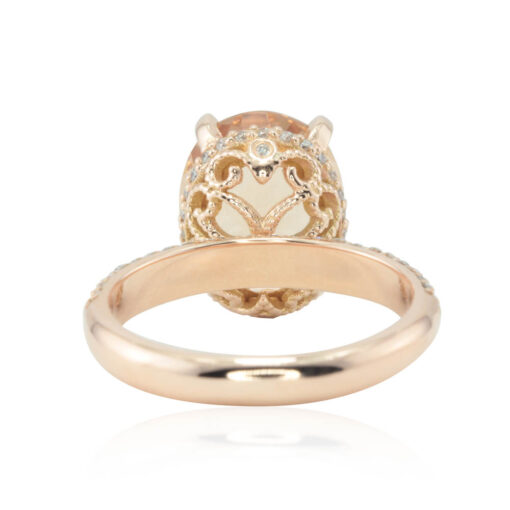 Oval Morganite Hidden Halo Filigree Engagement Ring Rose Gold LS4666