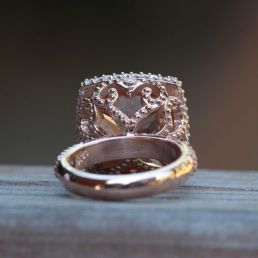 Peach Morganite Diamond Halo Filigree Engagement Ring Rose Gold LS5159