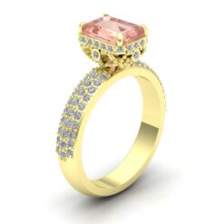 Peach Morganite Engagement Ring Diamond Hidden Halo Yellow Gold LS7252