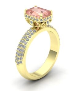 Peach Morganite Engagement Ring Diamond Hidden Halo Yellow Gold LS7252