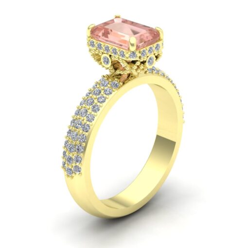 Peach Morganite Engagement Ring Diamond Hidden Halo Yellow Gold LS7252
