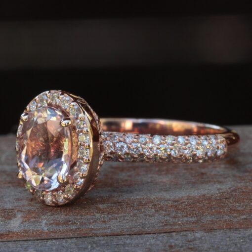 Peach Oval Morganite Top Halo Diamond Engagement Ring Rose Gold LS4809