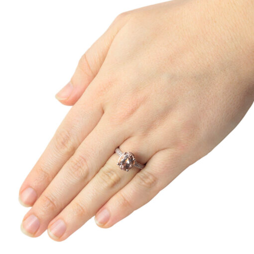 Peachy Pink Oval Morganite Ring Filigree Heart Basket Rose Gold LS4550