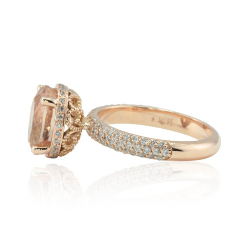 Peachy Pink Oval Morganite Ring Half Eternity Diamond Rose Gold LS4550