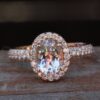 Peachy Pink Oval Morganite Top Halo Engagement Ring Rose Gold LS4809