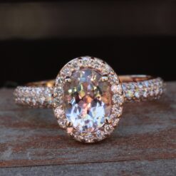 Peachy Pink Oval Morganite Top Halo Engagement Ring Rose Gold LS4809