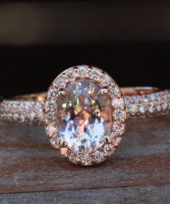 Peachy Pink Oval Morganite Top Halo Engagement Ring Rose Gold LS4809