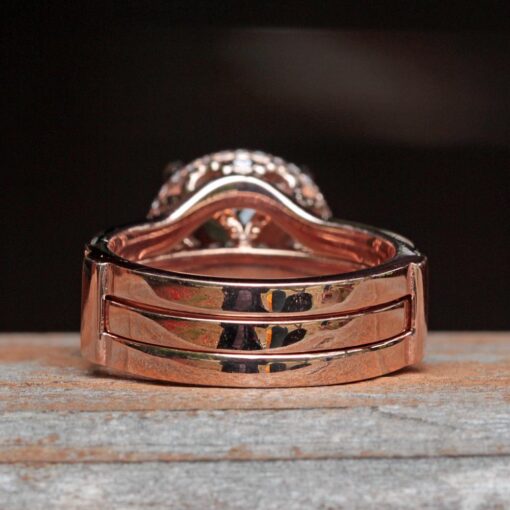 Peachy Pink Round Cut Morganite Diamond Ring Jacket Rose Gold LS5074