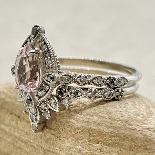 Pear Cut Morganite Engagement Ring Filigree White Gold Platinum LS7125