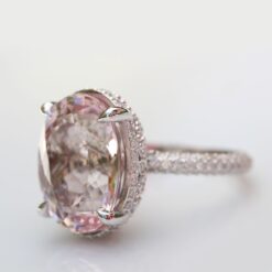 Pink Morganite Ring Diamond Halo Filigree White Gold Platinum LS7247
