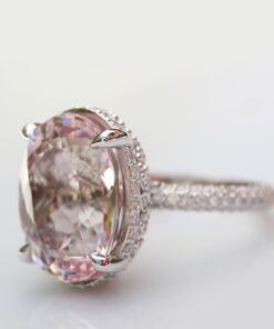 Pink Morganite Ring Diamond Halo Filigree White Gold Platinum LS7247