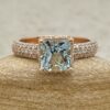 Princess Cut Aquamarine Engagement Ring Triple Shank Rose Gold LS7202