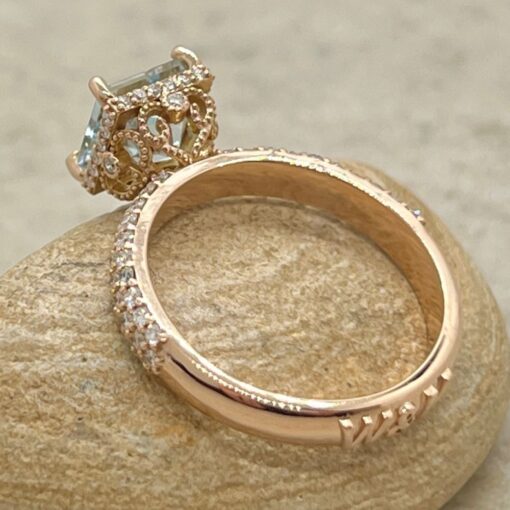 Princess Cut Blue Aquamarine Engagement Ring Filigree Rose Gold LS7202