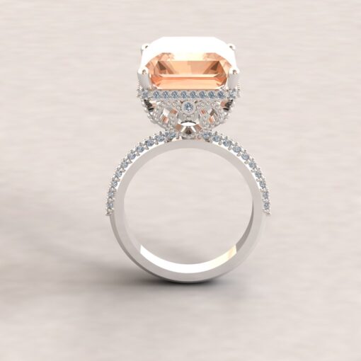 Radiant Morganite Halo Half Eternity Ring White Gold Platinum LS6906