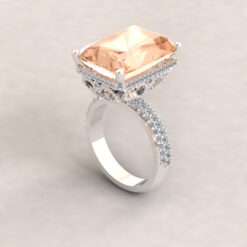 Radiant Morganite Halo Milgrain Hearts Ring White Gold Platinum LS6906