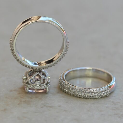 Rare Pink Cushion Morganite Ring Bridal Set White Gold Platinum LS7003