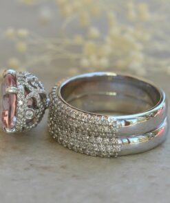 Rare Pink Morganite Bridal Set Cushion Cut White Gold Platinum LS7003