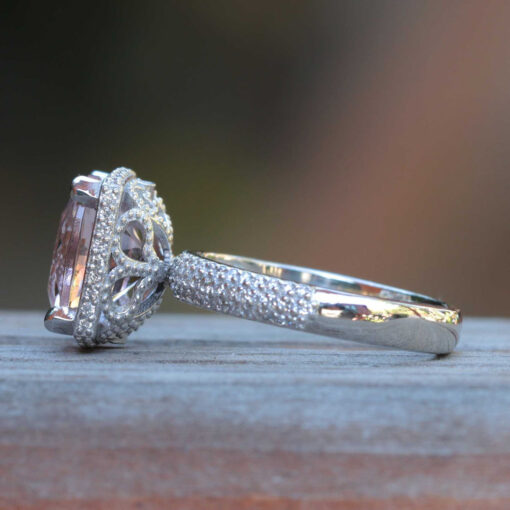 Rare Pink Morganite Engagement Ring Cushion White Gold Platinum LS5146