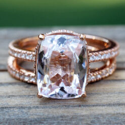 Rectangular Cushion Light Pink Morganite Diamond Ring Rose Gold LS7246