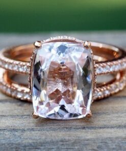 Rectangular Cushion Light Pink Morganite Diamond Ring Rose Gold LS7246