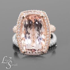 Rectangular Cushion Morganite Diamond Halo Bridal Set Rose Gold LS7248