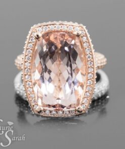Rectangular Cushion Morganite Diamond Halo Bridal Set Rose Gold LS7248