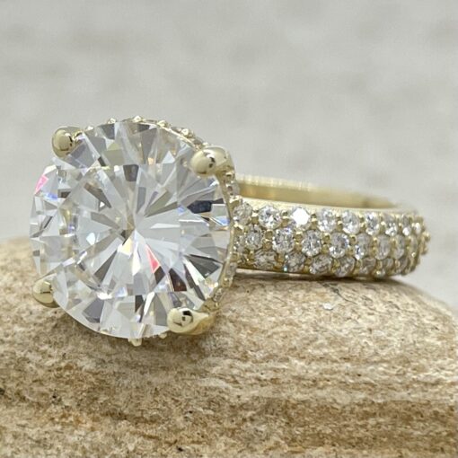 Round Cut Moissanite Diamond Engagement Ring Halo Yellow Gold LS6831
