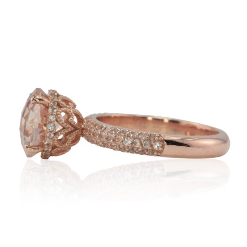 Round Cut Peach Morganite Engagement Ring Hidden Halo Rose Gold LS4523