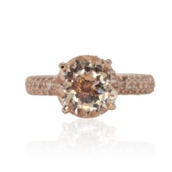 Round Peach Pink Morganite Ring Filigree Golden Heart Rose Gold LS4523