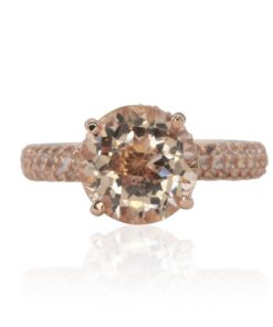 Round Peach Pink Morganite Ring Filigree Golden Heart Rose Gold LS4523