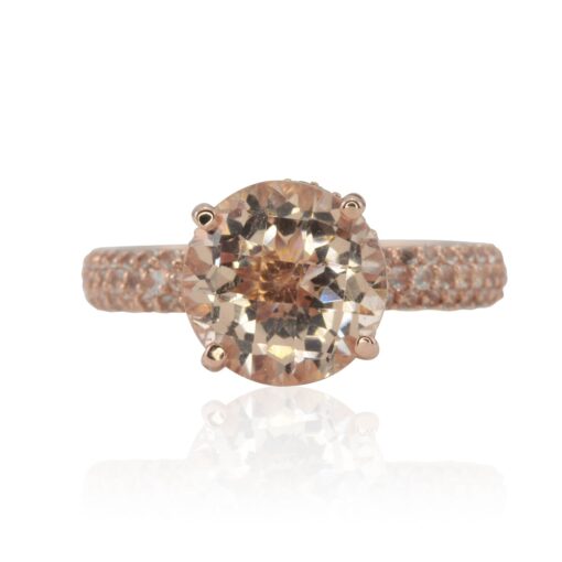 Round Peach Pink Morganite Ring Filigree Golden Heart Rose Gold LS4523