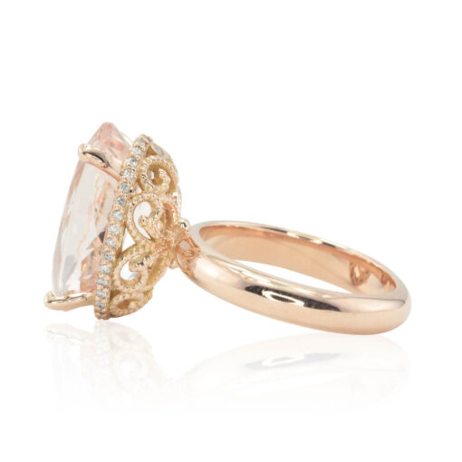 Solitaire Oval Peachy Morganite Ring Filigree Basket Rose Gold LS4668