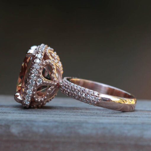 Square Cushion Cut Morganite Diamond Engagement Ring Rose Gold LS5159