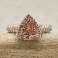 Trillion Cut Morganite Diamond Shank Engagement Ring Rose Gold LS7184