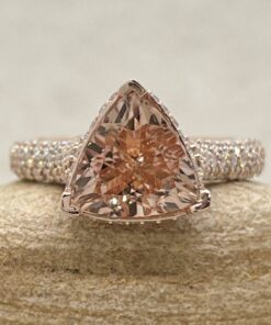Trillion Cut Morganite Diamond Shank Engagement Ring Rose Gold LS7184
