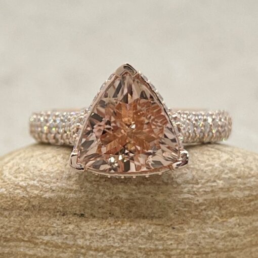 Trillion Cut Morganite Diamond Shank Engagement Ring Rose Gold LS7184