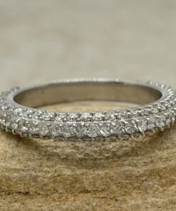 Triple Shank Diamond Wedding Band Eternity White Gold Platinum LS5295