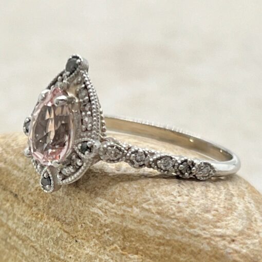 Vintage Style Pear Cut Pink Morganite Ring White Gold Platinum LS7124
