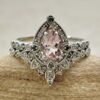 Vintage Style Pear Cut Pink Morganite Ring White Gold Platinum LS7125