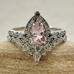 Vintage Style Pear Cut Pink Morganite Ring White Gold Platinum LS7125