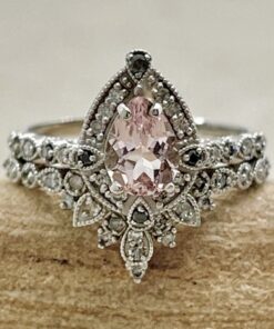 Vintage Style Pear Cut Pink Morganite Ring White Gold Platinum LS7125