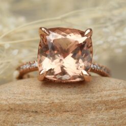 5 Carat Peachy Pink Square Morganite Ring Fang Prongs Rose Gold LS4595