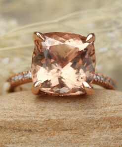 5 Carat Peachy Pink Square Morganite Ring Fang Prongs Rose Gold LS4595