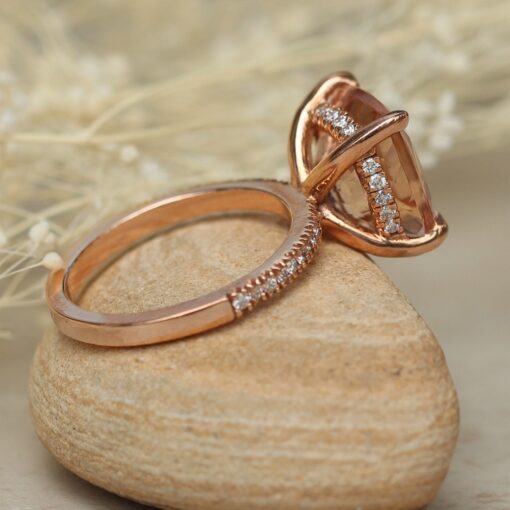 5 Carat Square Cushion Cut Morganite Ring Fang Prongs Rose Gold LS4595