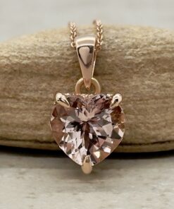 AAA Heart Peachy Pink Morganite Fang Prong Necklace Rose Gold LS7321