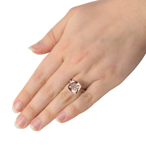 AAA Peachy Pink Morganite Engagement Ring Claw Prongs Rose Gold LS4595
