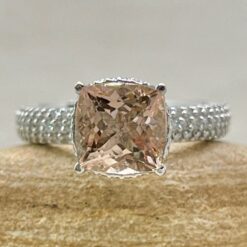 Cushion Cut Peach Morganite Engagement Ring White Gold Platinum LS7337