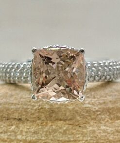 Cushion Cut Peach Morganite Engagement Ring White Gold Platinum LS7337
